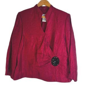 JR Nite by Carol Lin Red Mandarin Collar Beaded Medallion Dressy Top Size 12